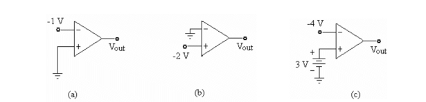   -Refer to c) in the figure above. With the inputs shown, the output voltage would be A) +Vsat. B) - 7 V. C) - Vsat. D) 7 V.