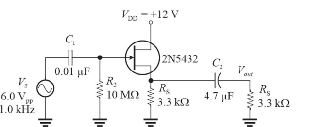  Figure 4 The spec sheet shows I<sub>GSS </sub>= 200 nA (max) at V<sub>GS </sub>= -15 V and V<sub>DS </sub>= 0 V. -Refer to Figure 4. The input resistance, RIN, assuming maximum IGSS is A) 8.1 M▲ B) 75 M▲ C) 8.8 M▲ D) 10 M▲