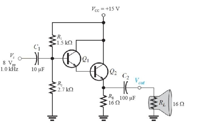   Figure 4 -Compare Figure 4 to Figure 3. The two- transistor circuit in Figure 4 has A) increased power gain B) much more voltage gain C) much higher input resistance D) all of the above