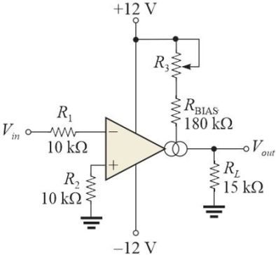   Figure 3 -Refer to Figure 3. This purpose of R3 is to adjust the A) gain B) bandwidth C) linearity D) all of the above