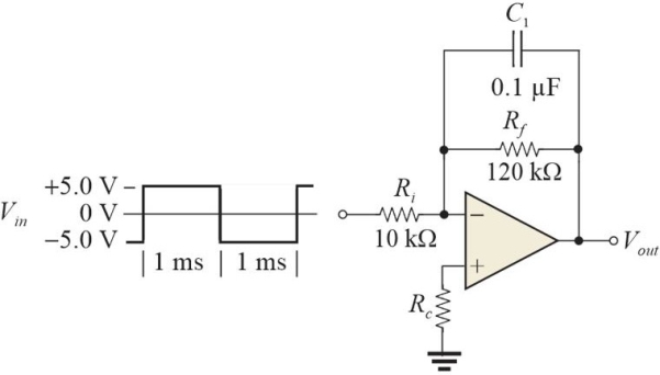   Figure 5 The input is a 500 Hz, 10 V<sub>pp </sub>square wave centered about 0 V. -Refer to Figure 5. If C1 should open, the output will be A) a 500 Hz triangle B) an inverted 500 Hz square wave C) a non- inverted 500 Hz square wave D) a dc level