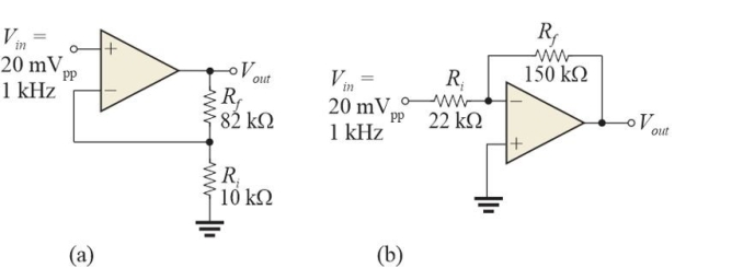   Figure 4 Both op- amps are compensated and have A<sub>OL </sub>= 100 dB and f<sub>T </sub>= 2 MHz. -Refer to Figure 4(a) . The open- loop critical frequency, fc(ol) , is A) 20 Hz B) 2.0 Hz C) 100 Hz D) 10 Hz