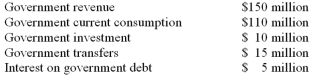 The table provides data about government revenue and various components of government expenditures during a year:   Government purchases (the G of C + I + G + NX) during the year equal A)  $110 million. B)  $120 million. C)  $125 million. D)  $130 million. E)  $135 million.