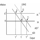   -Based on the diagram above,starting from a long-run equilibrium at point C,an increase in government spending that increases aggregate demand from ADI to ADI<sup>1</sup> will lead to a short-run equilibrium at point ________,creating _________ gap. A)  D;an expansionary B)  D;a recessionary C)  D;no output D)  B;an expansionary E)  B;a recessionary