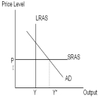 <strong>The economy depicted in the diagram below has ___________ output gap,which can be eliminated with ___________ fiscal or monetary policy </strong> A) a recessionary;expansionary B) a recessionary;contractionary C) an expansionary;expansionary D) an expansionary;contractionary E) an expansionary;no change in