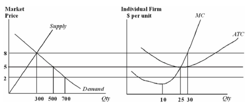 The following graphs depict a perfectly competitive firm and its market. Assume that all firms in this industry have identical cost functions.   A starting assumption about this industry was that all of the firms had identical cost functions.This assumption A) is unrealistic because all firms are unique. B) is realistic because any cost advantage of one firm will be quickly adopted by the others. C) is unrealistic because firms closely guard their production process secrets. D) is unrealistic because competition forces all firms to seek the most efficient production processes.