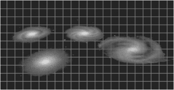 The figure below shows a schematic view of several galaxies in today's Universe,with an imaginary grid overlaid on top of them.If an astronomer drew a picture of this same system in 10 billion years,how would the picture differ?   