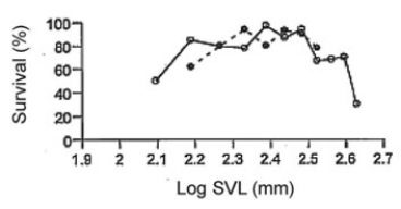 Use the following information to answer the question(s)  below. Martin Wikelski and L. Michael Romero (Body size, performance, and fitness in Galápagos marine iguanas, Integrative and Comparative Biology 43 [2003]: 376-86)  measured the snout-to-vent (anus)  length of Galápagos marine iguanas and observed the percent survival of different-sized animals, all of the same age. The graph shows the log snout-vent length (SVL, a measure of overall body size)  plotted against the percent survival of these different-size classes for males and females.   -Examine the accompanying figure. What type of selection for body size appears to be occurring in these marine iguanas? A)  directional selection B)  stabilizing selection C)  disruptive selection D)  You cannot determine the type of selection from the above information.