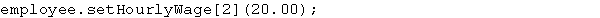 Assuming <sup>employee</sup><sup> </sup>is an array of objects with a public member function named <sup>setHourlyWage</sup>, the following statement correctly calls this method for <sup>employee[2]</sup>.   