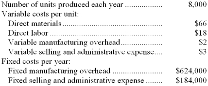Sharko Corporation produces a single product and has the following cost structure:   The variable costing unit product cost is: A)  $89 B)  $86 C)  $164 D)  $87 