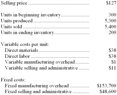 Kidwell Company, which has only one product, has provided the following data concerning its most recent month of operations:   The company produces the same number of units every month, although the sales in units vary from month to month. The company's variable costs per unit and total fixed costs have been constant from month to month. 107. What is the net operating income for the month under variable costing? A. $5,800 B. $5,400 <underLine>C.</underLine> $8,300 D. $16,000   -What is the net operating income for the month under absorption costing? A)  $5,800 B)  $16,000 C)  $5,400 D)  $8,300 