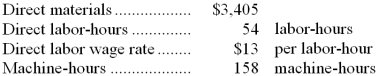 Job 607 was recently completed. The following data have been recorded on its job cost sheet:   The company applies manufacturing overhead on the basis of machine-hours. The predetermined overhead rate is $14 per machine-hour. The total cost that would be recorded on the job cost sheet for Job 607 would be: A)  $4,107 B)  $6,319 C)  $3,432 D)  $4,863 