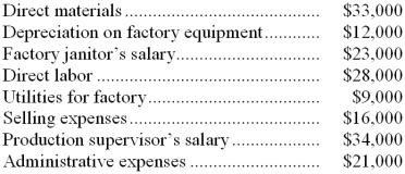 Consider the following costs incurred in a recent period:   What was the total amount of the period costs listed above for the period? A)  $78,000 B)  $71,000 C)  $46,000 D)  $37,000 