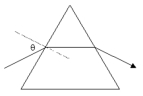  A ray of light enters an equilateral prism made of material with n = 1.45 at an angle of incidence  \theta . The internally refracted ray is parallel to the base of the prism.What is the angle of refraction for the ray leaving the prism?   A)  46.5 ^{\circ}  B)  30.0 ^{\circ}  C)  20.2 ^{\circ}  D)  15.7 ^{\circ}  E)  the ray won't leave the prism 