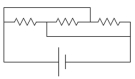 In the diagram,each resistor is 3 ohms and the battery is 9 volts.What is the current through the middle resistor?   A)  3 A to the right B)  3 A to the left C)  9 A to the right D)  9 A to the left E)  1 A to the left
