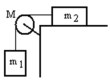 A mass m<sub>1</sub> is connected by a light string that passes over a pulley of mass M to a mass m<sub>2</sub> sliding on a frictionless horizontal surface as shown in the figure.There is no slippage between the string and the pulley.The pulley has a radius of 25.0 cm and a moment of inertia of 1/2 MR<sup>2</sup>.If m<sub>1</sub> is 1.00 kg,m<sub>2</sub> is 2.00 kg,and M is 4.00 kg,then what is the acceleration of m<sub>1</sub>?   A)  1.55 m/s<sup>2</sup> B)  1.96 m/s<sup>2</sup> C)  2.06 m/s<sup>2</sup> D)  2.33 m/s<sup>2</sup> E)  2.72 m/s<sup>2</sup>