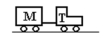 A tractor T is pulling a trailer M with a constant acceleration.If the forward acceleration is 0.50 m/s<sup>2</sup> and M = 400 kg and T = 500 kg,then the horizontal force on the tractor due to the ground is   A)  450 N forward. B)  450 N backward. C)  250 N forward. D)  250 N backward. E)  200 N forward.