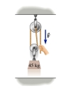 <strong>The diagram below represents an ideal pulley system (no mass or friction).What is the force required to lift the 45 kg mass? </strong> A) 442 N B) 393 N C) 221 N D) 147 N