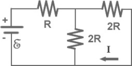 FIGURE 26-29   -In Fig. 26-29, I = 0.5 A and R = 12 Ω. What is the value of the emf E? A) 18 V B) 24 V C) 6 V D) 12 V E) 48 V