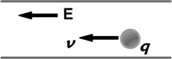 <strong>FIGURE 25-1 Fig. 25-1 shows an electric charge of unknown polarity moving inside a conducting wire. If the electric field in the conductor is oriented as shown, what is the sign of the charge?</strong> A)The charge should be equal to zero. B)The charge could be either positive or negative. C)positive D)negative E)More information is needed to answer the question.
