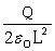 Consider two oppositely charged, parallel metal plates. The plates are square with sides L and carry charges Q and -Q. What is the magnitude of the electric field in the region between the plates? A) E =   B) E =   C) E=0 D) E =   E) E=  