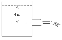 FIGURE 13-7   -Water flows out of a large reservoir through 5-cm diameter pipe. The pipe connects to a 3-cm diameter pipe that is open to the atmosphere, as shown in Fig. 13-7. What is the speed of the water in the 5-cm pipe? A) 2.25 m/s B) 3.19 m/s C) 3.91 m/s D) 8.86 m/s E) 10.2 m/s