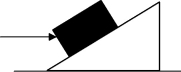 FIGURE 5-5   -A 4.00-kg block rests on a 30.0 degree incline as shown in Fig. 5-5. If the coefficient of static friction between the block and the incline is 0.700, with what magnitude force must a horizontal force act on the block to start it moving up the incline? A) 34.0 N B) 51.1 N C) 54.7 N D) 84.1 N E) 76.4 N