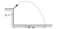 As shown in the figure, a heavy rock is shot upward from the edge of a vertical cliff. It leaves the edge of the cliff with an initial velocity of 15 m/s directed at   from the vertical and experiences no appreciable air resistance as it travels. How high is the cliff?  