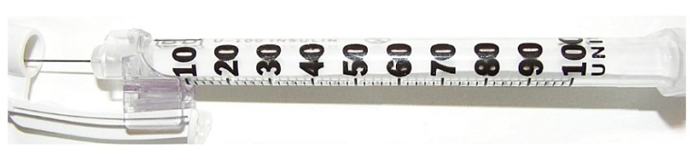 Order: Humulin R U-100 insulin 56 units subcut.stat.Indicate on the syringe the dose to be administered.   Standard Text: Click on the correct area on the image.<div style=padding-top: 35px> 