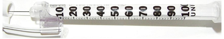 Order: Humulin R U-100 insulin 18 units subcut.stat.Indicate on the syringe the dose to be administered.   Standard Text: Click on the correct area on the image.
