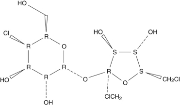The active ingredient, sucralose, in an artificial sweetener, Splenda, is shown below. Sucralose is advertised as being made from table sugar. What is the main difference between sucrose (table sugar)  and sucralose?   A)  Sucralose is a disaccharide while sucrose is a monosaccharide. B)  Sucralose has a six-membered and a five-membered ring, unlike the two six-membered rings in sucrose. C)  Sucralose has a glycosidic bond between the two saccharide units, unlike the C-C bond in sucrose. D)  Some hydroxyl groups in sucrose are replaced by chlorine atoms in sucralose. E)  Sucralose has a six-membered and a five-membered ring, unlike the two five-membered rings in sucrose.