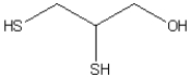 Ingestion of mercury, which is poisonous, often is treated using chelation therapy. One agent used in this therapy is dimercaprol, which is shown below. Identify the features in the structure of this molecule that make it an effective chelation agent.  