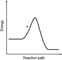 Which point as labeled by an asterisk (*)  on the following energy profile is the transition state? A)    B)    C)    D)   