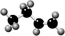 Where is the carbon-carbon double bond in the hydrocarbon shown?   A)  on the left B)  in the middle C)  on the right D)  on each bond E)  spread over all three bonds because of resonance