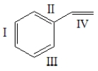 The monomer for polystyrene is shown below. Which of the bonds is involved in the polymerization process?   A)  I only B)  II only C)  III only D)  IV only E)  Bonds I-IV are all involved in polymerization.