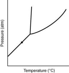 At the point marked with a dot on the phase diagram, the solid will __________   A)  be indistinguishable from the gas. B)  boil. C)  melt. D)  sublime. E)  liquify.
