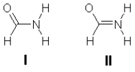 The amide structure is the fundamental linking unit in proteins. Two partial Lewis structures for formamide are shown below. These structures do not show the lone pair electrons or the formal charges. Experiment shows that formamide is planar, so which is the better representation of the electronic structure, I or II? Is this conclusion consistent with the formal charges on the atoms? Explain the rationale for your answers.  