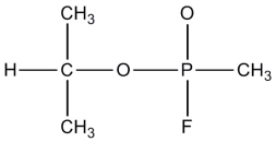 In 1995 a Japanese cult attacked the Tokyo subway system with the nerve gas Sarin, which focused world attention on the dangers of chemical warfare agents. The connectivity of atoms in the Sarin molecule is shown below. Complete the Lewis structure by adding bonds and lone pairs as necessary. Assign formal charges to the P and O atoms, and determine the local molecular geometry around the central oxygen atom.  