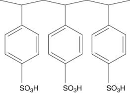 Polymers with ionic functional groups have been developed for removal of ions from water. One example is Amberlite. One form of Amberlite has the structure shown below, where the -SO<sub>3</sub>H groups act like a weak acid. What type of ions will this polymer attract?   A)  cations B)  anions C)  all ions D)  impossible to tell E)  none, since the polymer is neutral