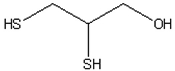 Ingestion of mercury, which is poisonous, often is treated using chelation therapy. One agent used in this therapy is dimercaprol, which is shown below. Explain why this compound has a high affinity for mercury atoms or ions and is able to tie these up in a complex so there is little free mercury to react with and disrupt the function of biological molecules.  