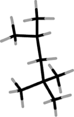Isooctane has the following structure. In this structure, how many carbon atoms are bonded to three other carbon atoms?   A)  0 B)  1 C)  2 D)  3 E)  4