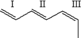 For each of the bonds in the figure below, identify whether the bond is cis, trans, or neither cis nor trans.   A)  I-cis; II-trans; III-cis B)  I-trans; II-cis; III-trans C)  I-neither; II-trans; III-cis D)  I-neither; II-cis; III-trans E)  I-neither; II-cis; III-cis