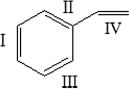 The monomer for polystyrene is shown below. Which of the bonds is involved in the polymerization process?   A)  I only B)  II only C)  III only D)  IV only E)  Bonds I-IV are all involved in polymerization.