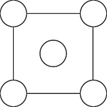 <strong>In the sodium chloride unit cell, the chloride ions form a cube in which each side is arranged like the following figure. The circles represent the positions of the chloride ions on one square face of the cube. All the other faces are the same. What is the name of this unit cell? </strong> A) simple cubic B) chloride-centered cubic C) face-centered cubic D) x-face cubic E) body-centered cubic