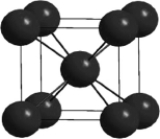 In the cesium chloride unit cell shown below, the cesium ions sit on the corners of a cube. What is the name of this unit cell?   A)  simple cubic B)  chloride-centered cubic C)  face-centered cubic D)  cubic-centered E)  body-centered cubic
