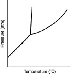 At the point marked with a dot on the phase diagram, the solid will ________   A)  be indistinguishable from the gas. B)  boil. C)  melt. D)  sublime. E)  liquefy.
