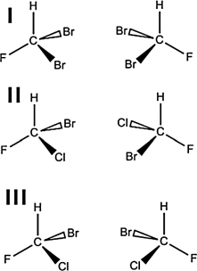 The members of which pair of molecules are enantiomers?   A)  I only B)  II only C)  III only D)  I, II, and III E)  II and III