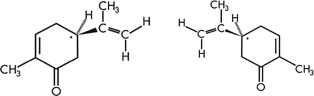 This diagram shows the structure of two different spices: spearmint and caraway. Why do these molecules have different properties?   A)  They have different molecular formulas. B)  They are different structural isomers. C)  They are stereoisomers but not optical isomers. D)  They are optical isomers. E)  They are achiral.
