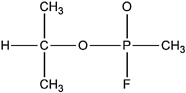 In 1995 a Japanese cult attacked the Tokyo subway system with the nerve gas sarin, which focused world attention on the dangers of chemical warfare agents. The connectivity of atoms in the sarin molecule is shown below. Complete the Lewis structure by adding bonds and lone pairs as necessary. Assign formal charges to the P and O atoms, and determine the local molecular geometry around the central oxygen atom.  
