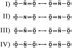 Nitrite (NO<sub>2</sub><sup>-</sup>)  is an important nutrient in the eutrophic zone of the ocean. Which of the following is the correct set of resonance structures for this ion?   A)  I B)  II C)  III D)  IV